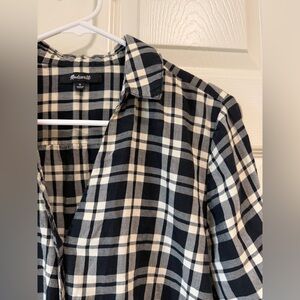 Madewell Navy and Cream Plaid Blouse